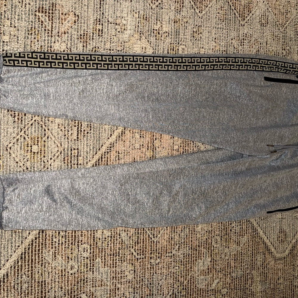Gray Joggers with Black Geometric Trim